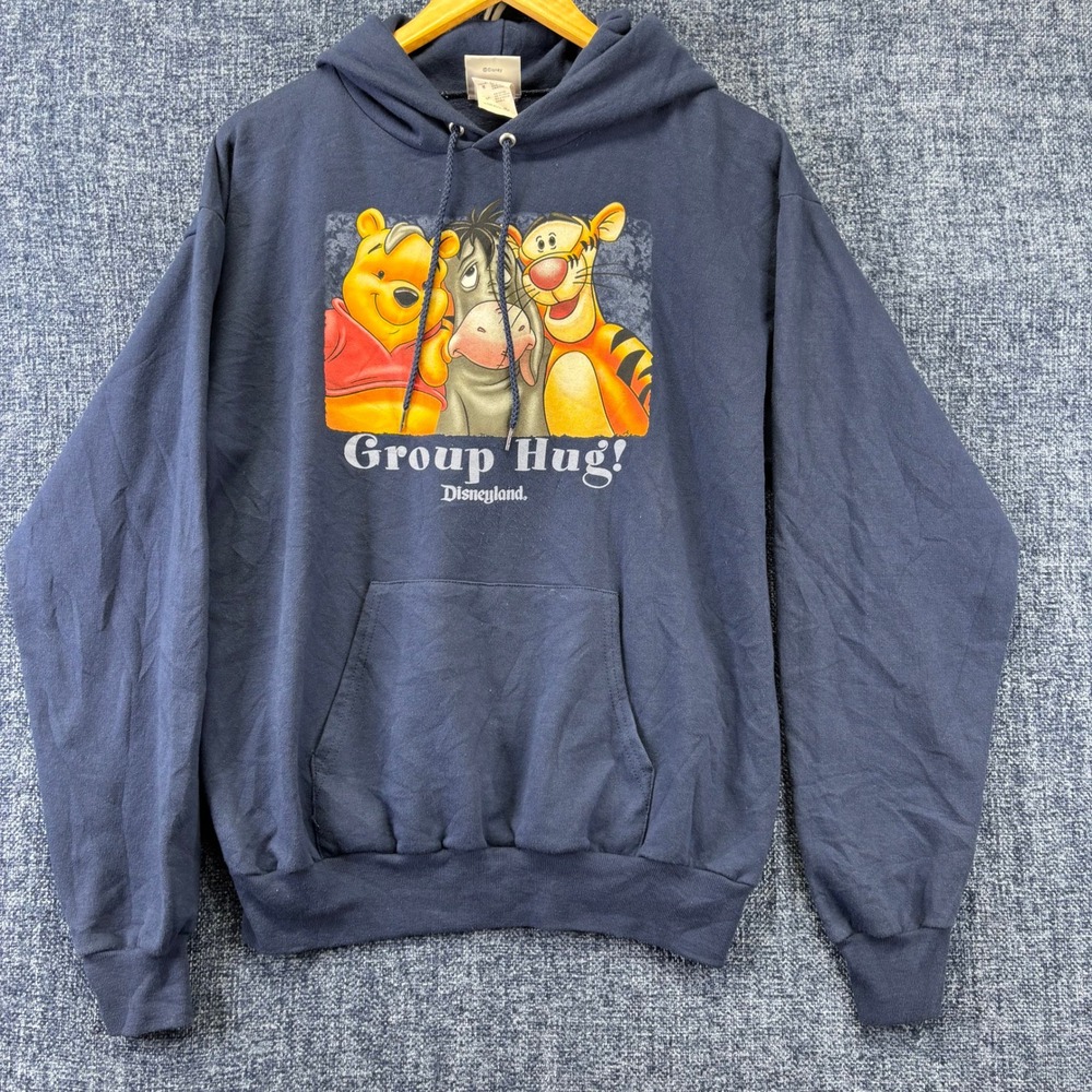 Disney Hoodie Medium Navy Cotton Blend Group Hug Pooh Tigger Eeyore Y2K